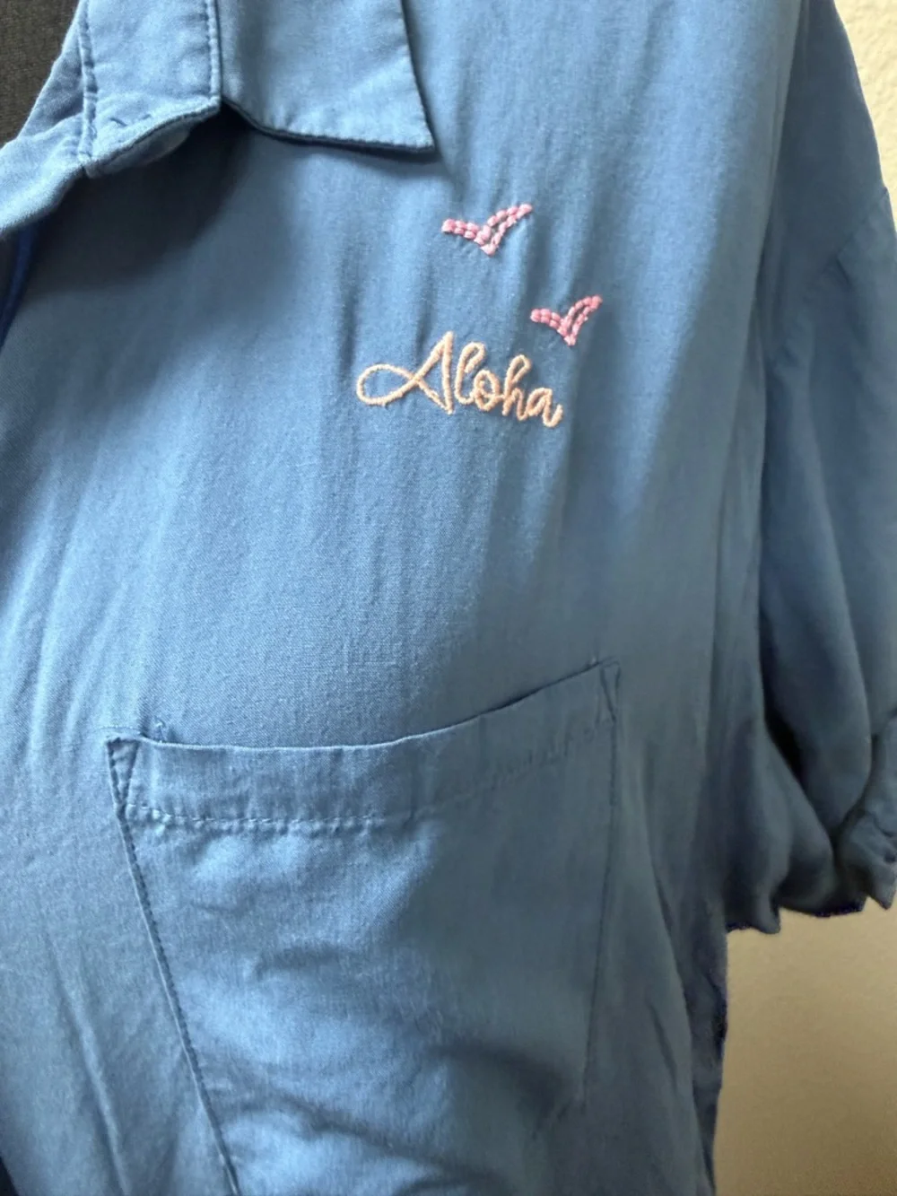 Jasmine Ginger Blue Embroidered Beach Button Shirt Tropical Top Large - Picture 5 of 11